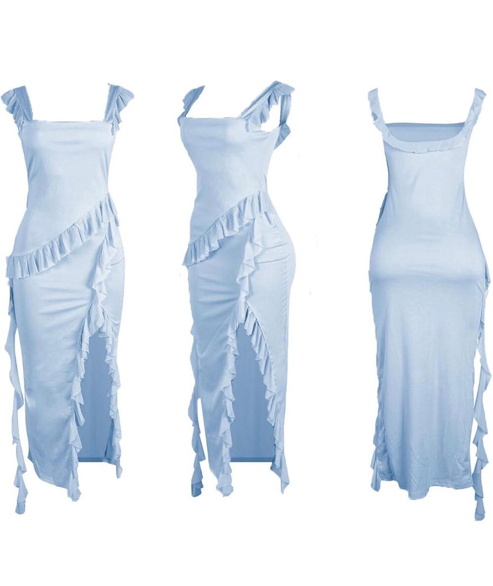 NWOT Ecirod Women's Spaghetti Strap High Slit Bodycon Maxi Dress Sz Large